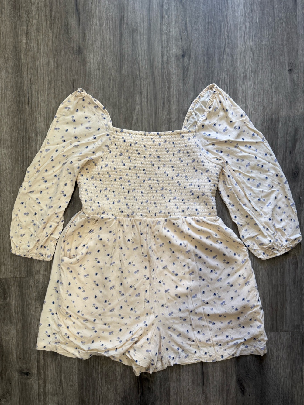 American Eagle Outfitters Cream Romper with Blue Floral Print